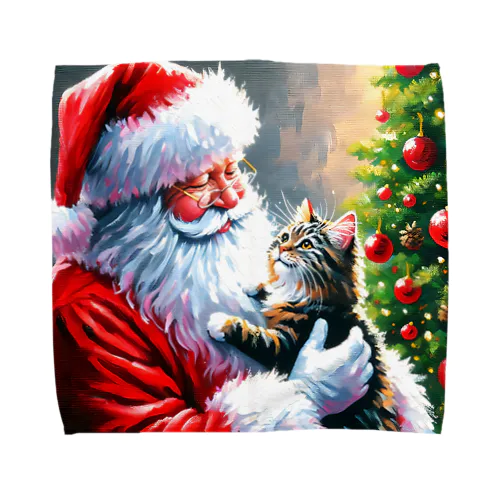 Santa and a Cat Towel Handkerchief