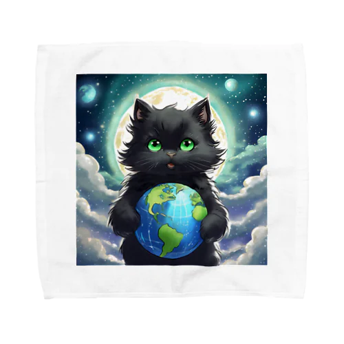 地球を抱きかかえる黒猫05 Towel Handkerchief