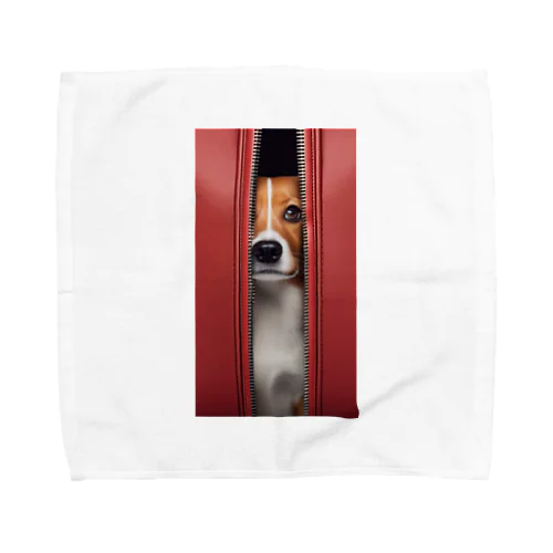 ジッパーから覗く犬 Towel Handkerchief