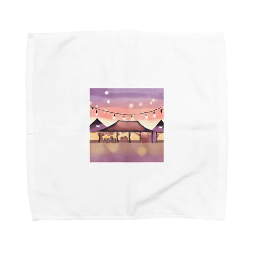 オープンテラスと釣り照明の輝きで夕暮れの美を彩る水彩アート Towel Handkerchief
