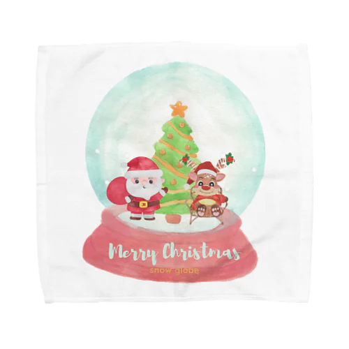 トナカイとサンタクロースのクリスマススノードーム Towel Handkerchief