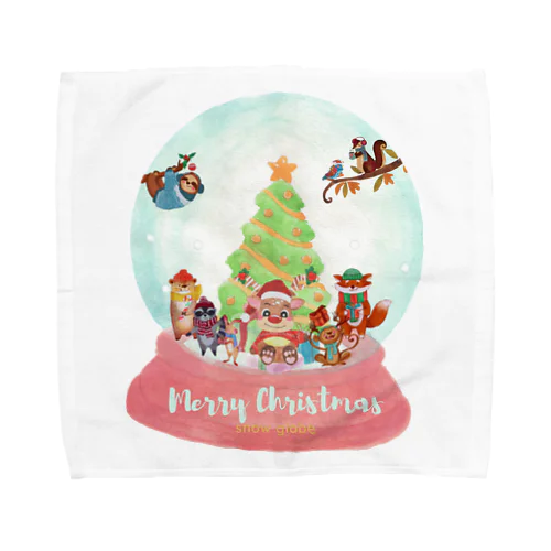 トナカイと愉快な動物たちのクリスマススノードーム Towel Handkerchief