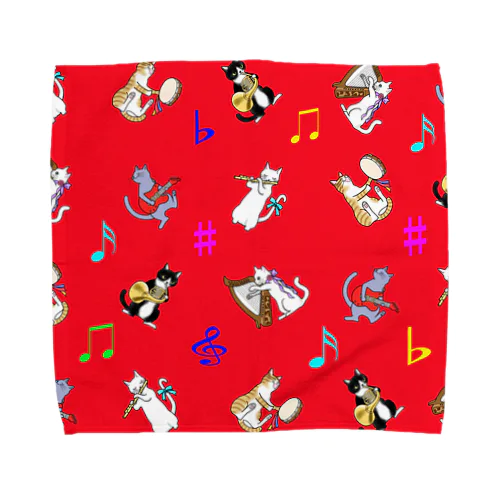 にゃんこの音楽隊RED Towel Handkerchief