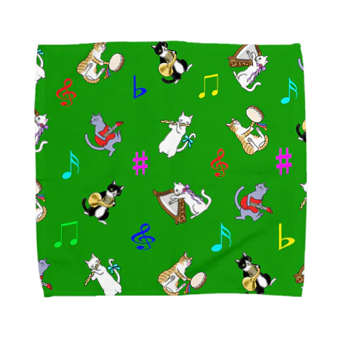 にゃんこの音楽隊GREEN Towel Handkerchief