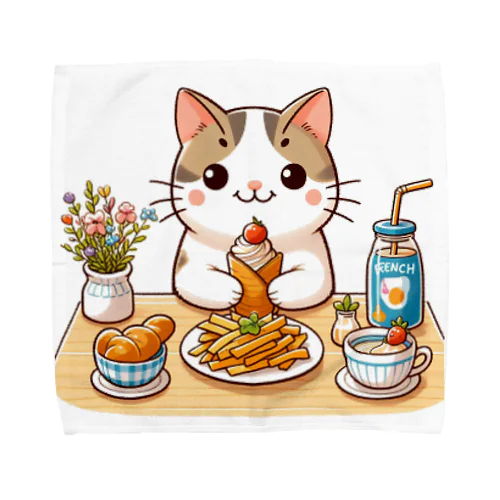 猫くんの豪華なカフェごはん♪ Towel Handkerchief