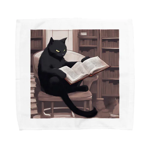 本を読む黒猫 Towel Handkerchief