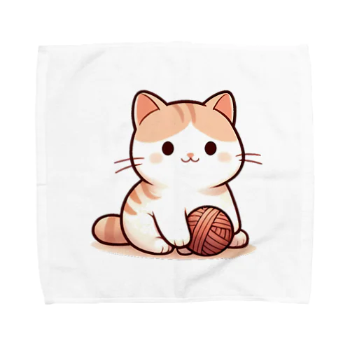 ふわふわの愛らしい猫ちゃんと毛糸玉 Towel Handkerchief