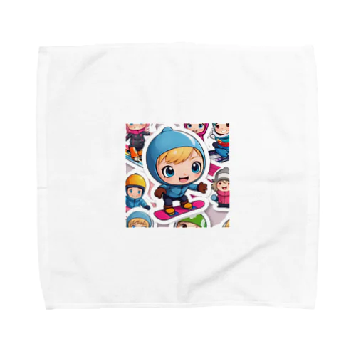 スノーボードとキャラクターたちのイラストグッズ Towel Handkerchief