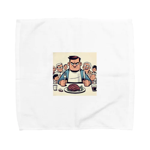 ステーキを食べるイカツイおじさん Towel Handkerchief