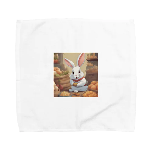 かわいいウサギが食べ物を楽しんでいる！ Towel Handkerchief