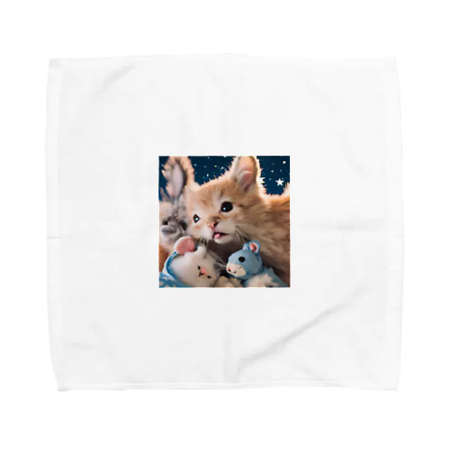 ぬいぐるみと猫ちゃんのショット Towel Handkerchief