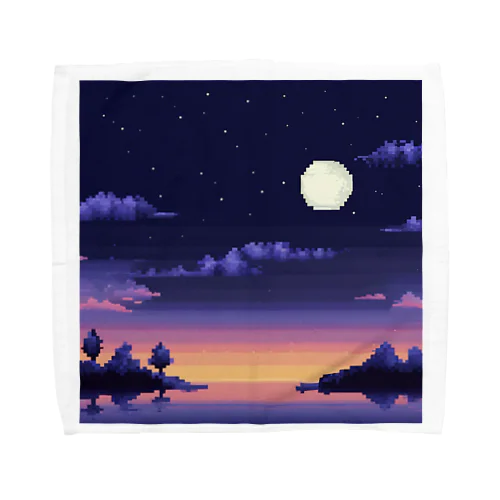 ピクセルと夜景の水面 Towel Handkerchief