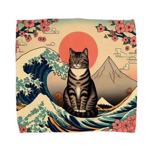 浮世絵波富士猫 Towel Handkerchief