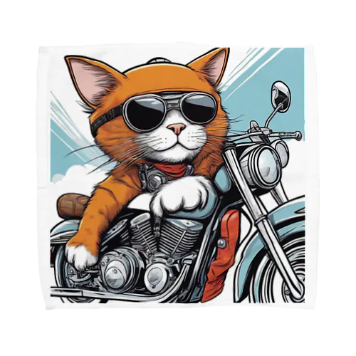 サングラスをかけて、バイクを楽しんでいる猫 Towel Handkerchief