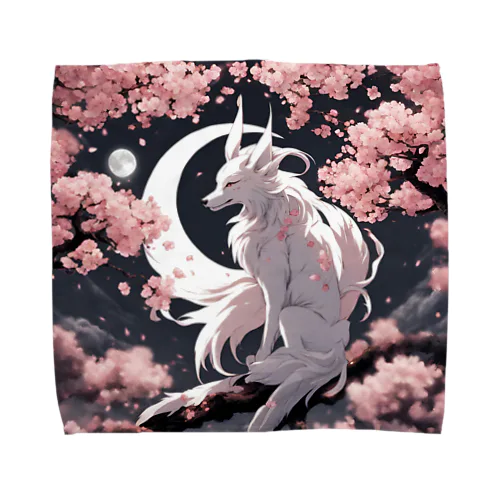 夜桜　白狐 Towel Handkerchief