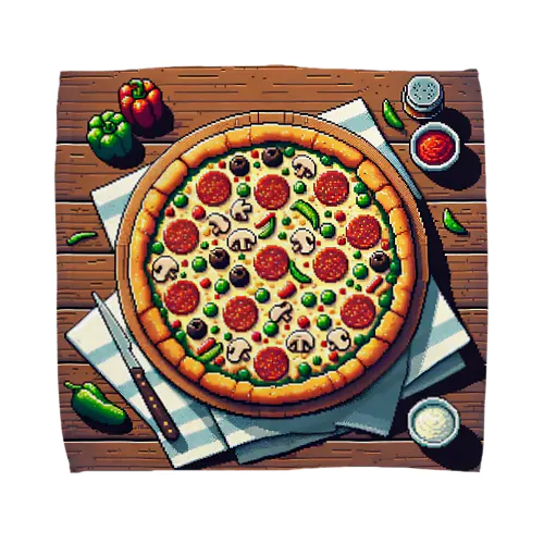 ピザのピクセルイラスト タオルハンカチ