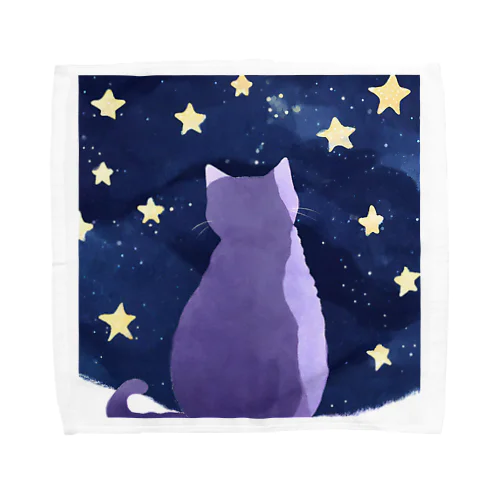 星空を眺めるねこ タオルハンカチ