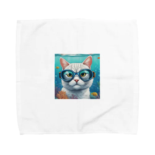 水中ゴーグルを着ける猫 Towel Handkerchief