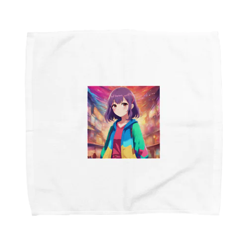 ポップカラーのカーディガンな女の子 Towel Handkerchief