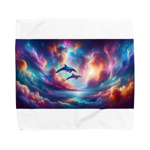 " Dolphins Swimming in the iridescent clouds (1) " 　( 彩雲の中を泳ぐイルカ (1) ) Towel Handkerchief