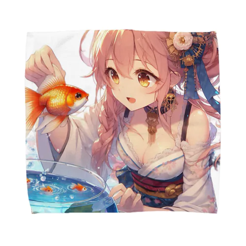 金魚と浴衣姿の女の子 Towel Handkerchief