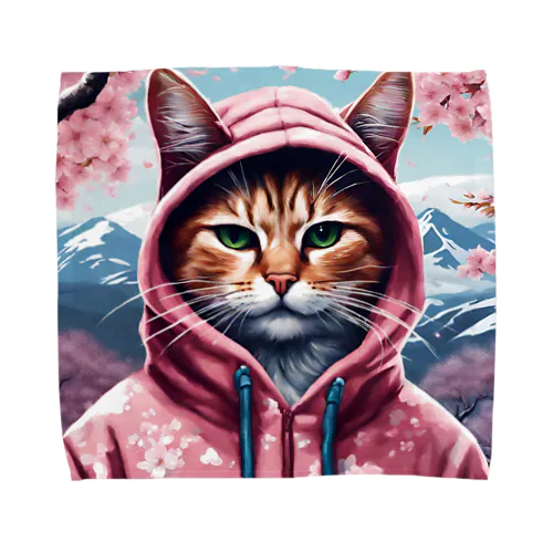 桜舞うなかオシャン猫 Towel Handkerchief