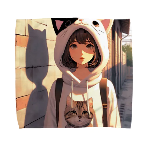 猫パーカーの女の子(1) Towel Handkerchief