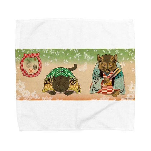 猫浮世絵シリーズ　御挨拶猫 Towel Handkerchief