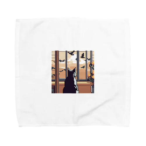窓際でカラスを眺める猫 Towel Handkerchief