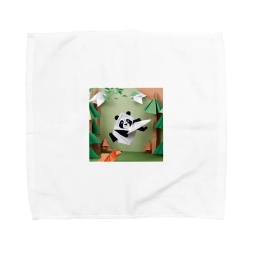 フリスビーで遊ぶ折り紙パンダ Towel Handkerchief