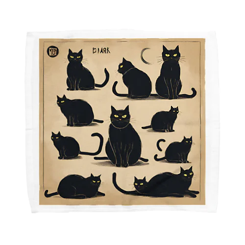 「黒猫10ポーズ」 Towel Handkerchief