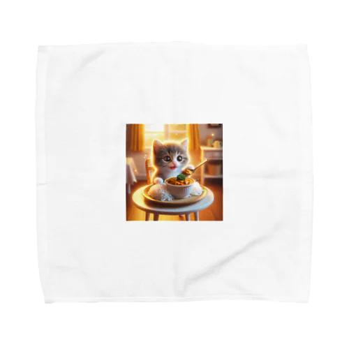 子猫がご飯食べています Towel Handkerchief