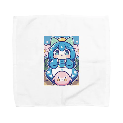 青い髪の姫とピンクのかわいい生物♪ Towel Handkerchief