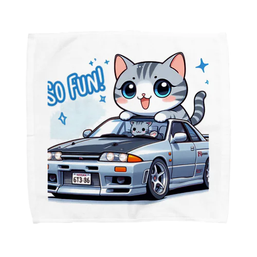 GT-Rと猫の夢のコラボ！ Towel Handkerchief