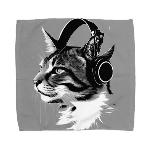 ヘッドホンをした猫 Towel Handkerchief