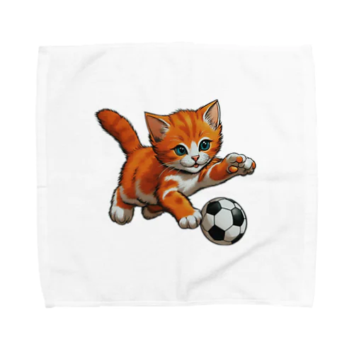 サッカーを楽しむ猫 タオルハンカチ