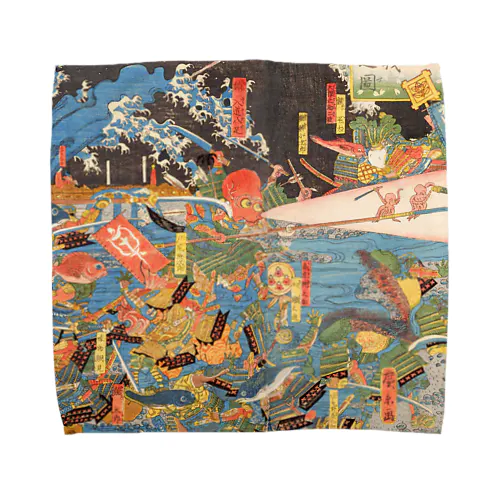 蛸　青物魚軍勢大合戦之図 / Illustration of the Great Battle of thevegetables and Fish Army Towel Handkerchief