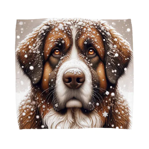 雪の中しかめっ面の犬さん タオルハンカチ