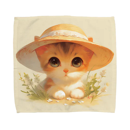 帽子をかぶった可愛い子猫 Marsa 106 タオルハンカチ