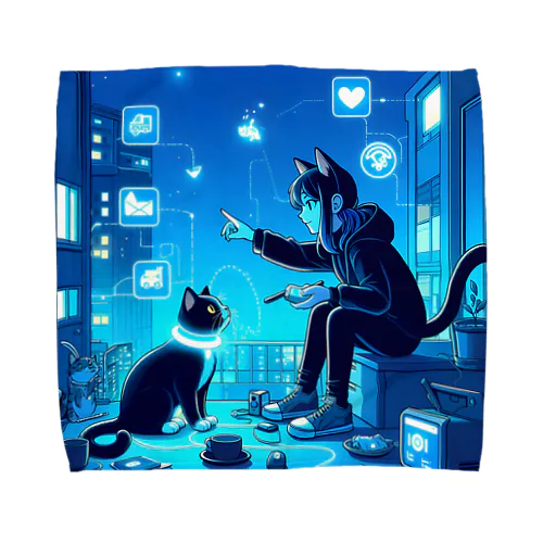 黒猫とスマートライフ Towel Handkerchief