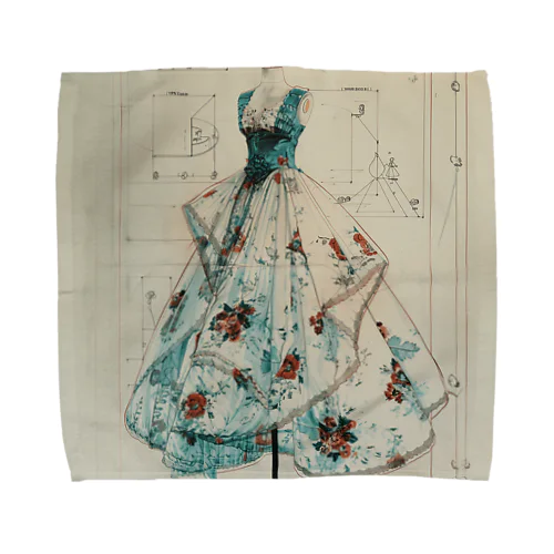 透明感あるフローラルドレスのスケッチ タオルハンカチ