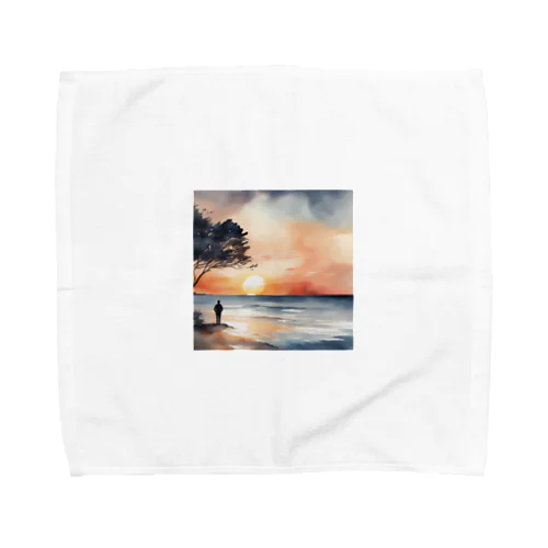 夕日に染まる海を背 Towel Handkerchief