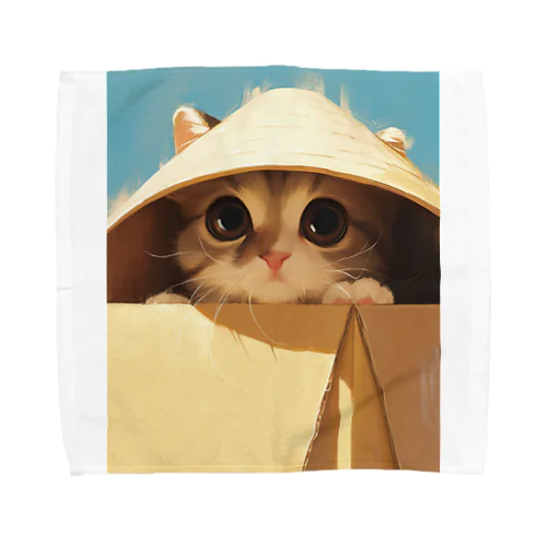 箱からのぞいている子猫　ラフルール　1859 Towel Handkerchief