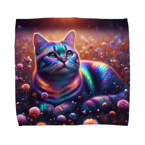 虹色の空を見上げる猫 Towel Handkerchief