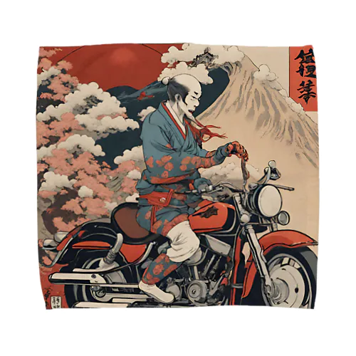 バイクに乗った浮世絵男性 Towel Handkerchief