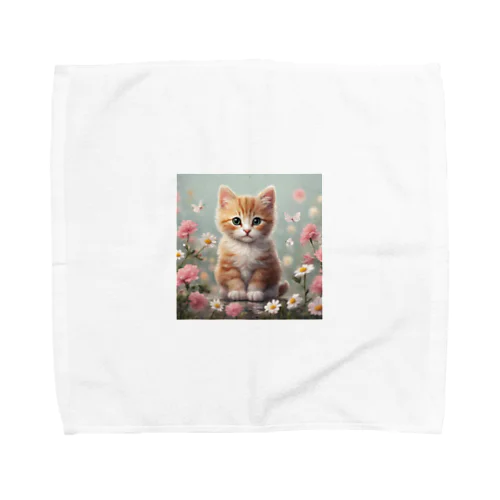 可愛い猫に華を添えて Towel Handkerchief