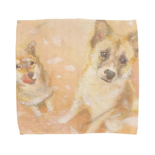 桜を見上げる犬 Towel Handkerchief