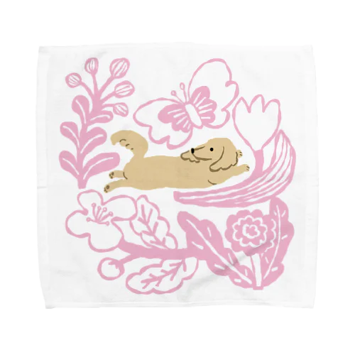 ミニチュアダックスプリング_ベージュピンク Towel Handkerchief