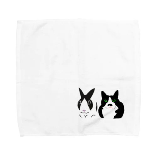 ダッチうさぎ(香箱)とハチワレねこ Towel Handkerchief