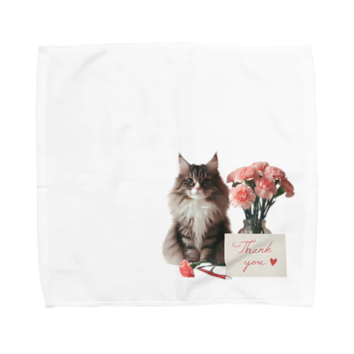 猫とカーネーション Towel Handkerchief